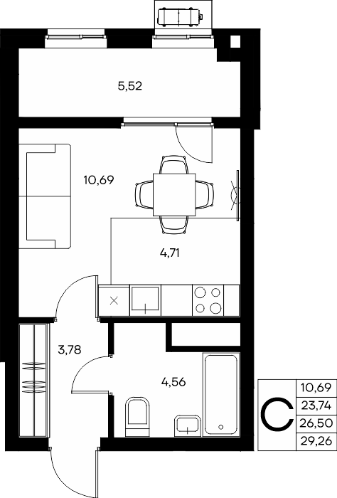 Компактная квартира · 29,26 м²