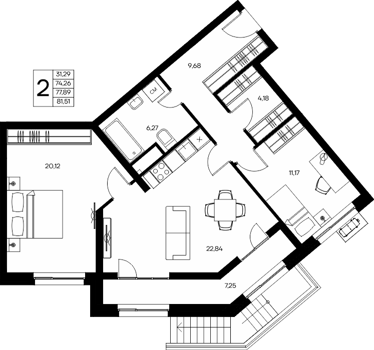 Просторная квартира · 81,51 м²