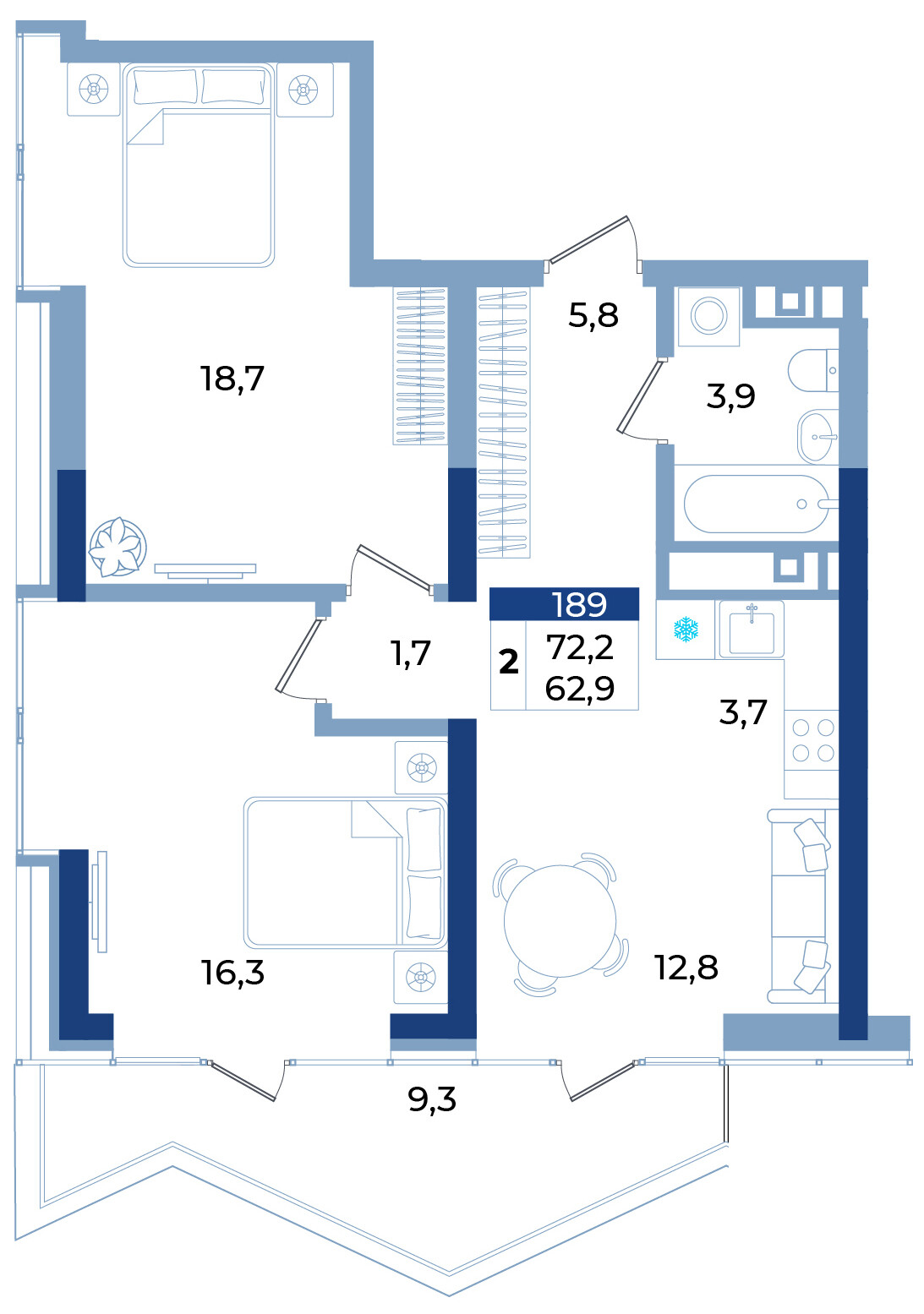 Апартамент · 72,2 м²